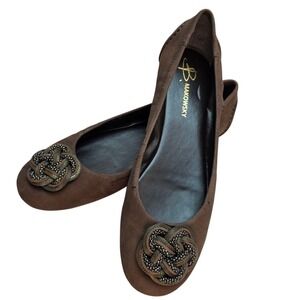 B Makowsky Ballet Flats with Beaded Rosette Suede Women's Size 9M NEW Small Heel